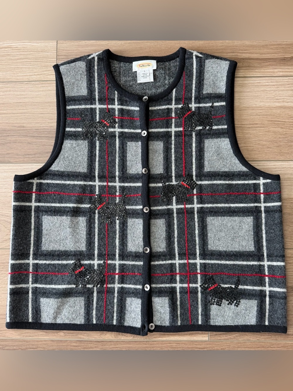 Vintage Talbots Wool Dog Plaid Sweater Vest